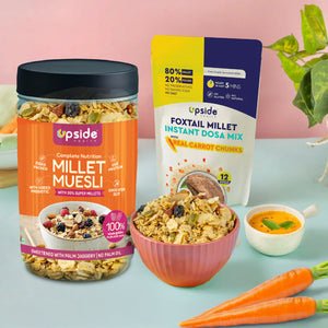 Breakfast Combo - Millet Muesli Sweetened with Palm Jaggery (300 g) + Foxtail Millet: Instant Dosa Mix with Carrot Chunks (200 g)